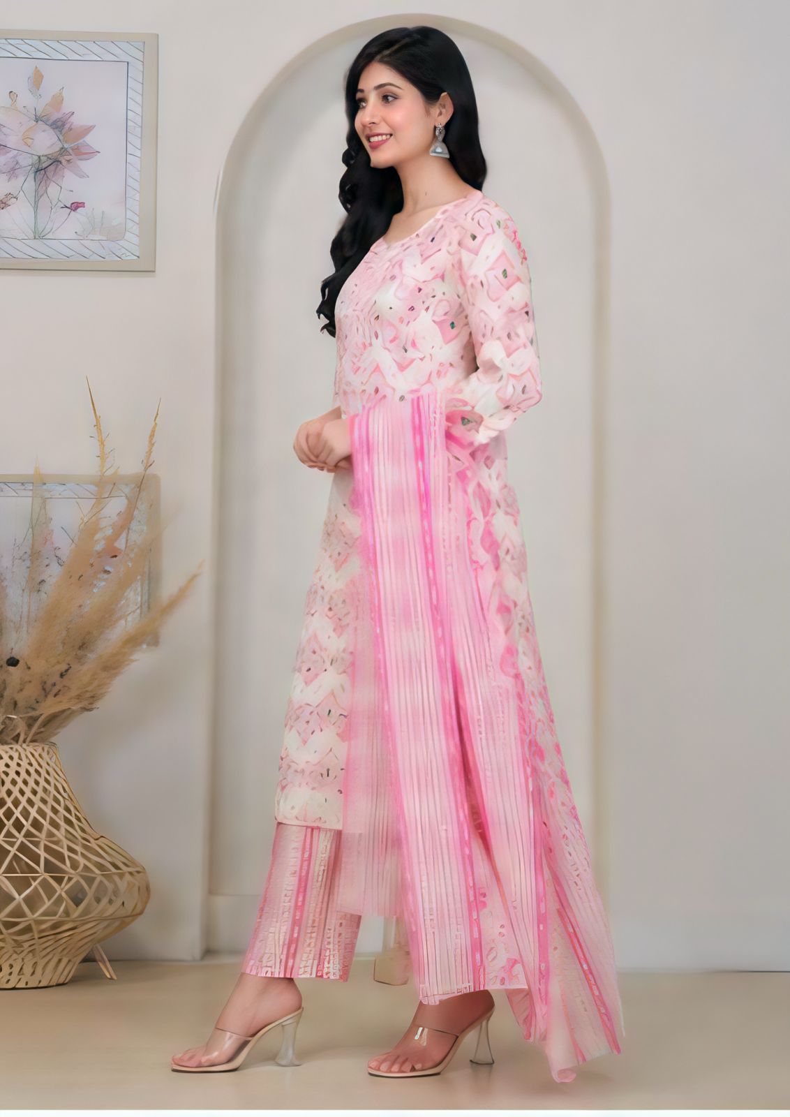 Premium Pastel Pink & Cream 100% Cotton Kurta Set with Dupatta