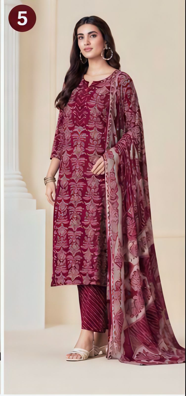 Premium Wine Floral Print 100% Cotton Kurta Set with Dupatta