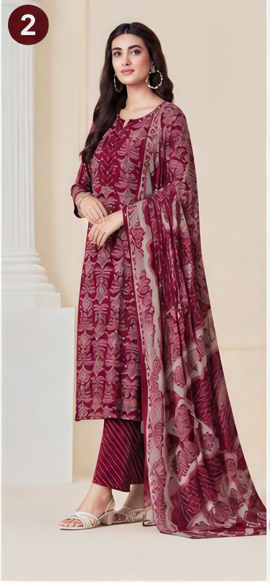 Premium Wine Floral Print 100% Cotton Kurta Set with Dupatta