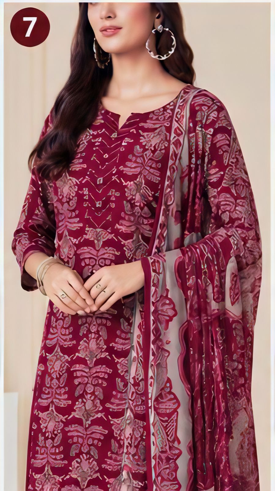 Premium Wine Floral Print 100% Cotton Kurta Set with Dupatta