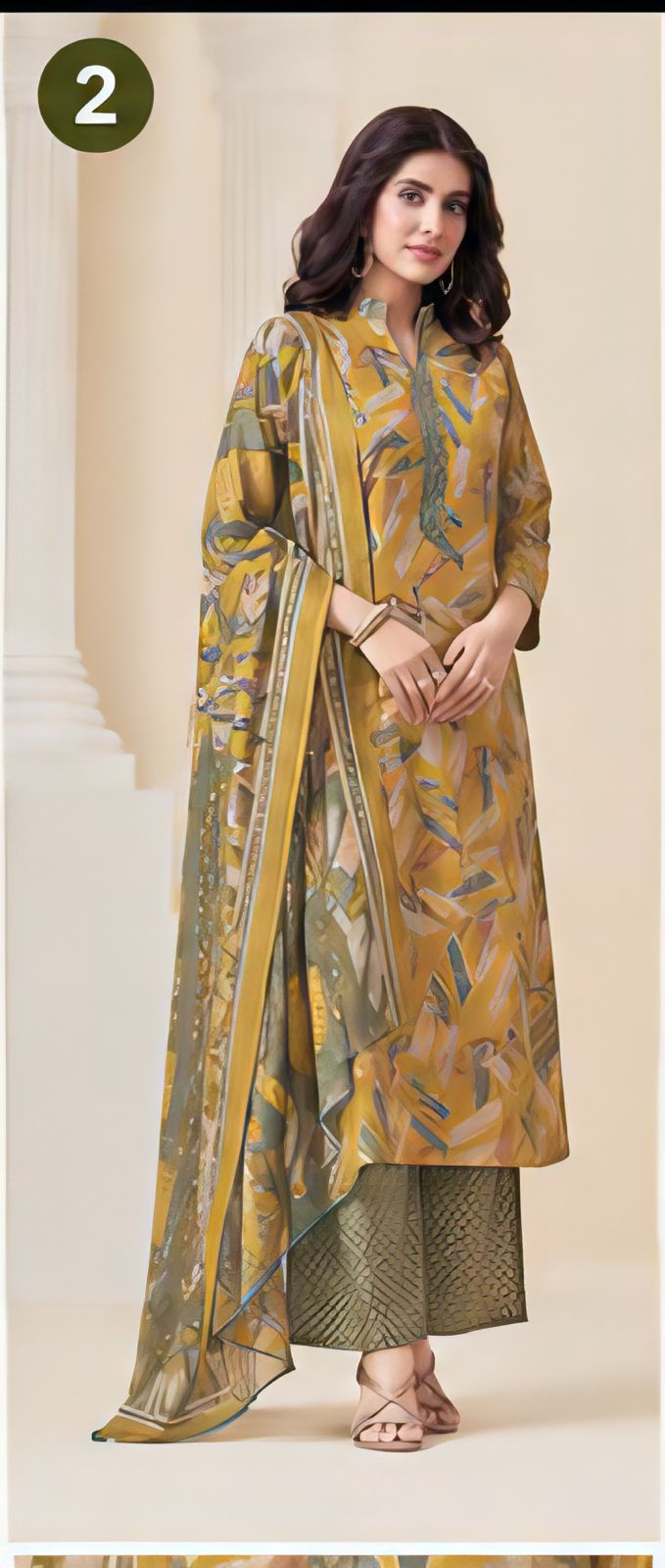 Premium Mustard Abstract 100% Cotton Kurta Set with Dupatta