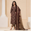 Premium Chocolate Brown Botanical 100% Cotton Kurta Set with Dupatta