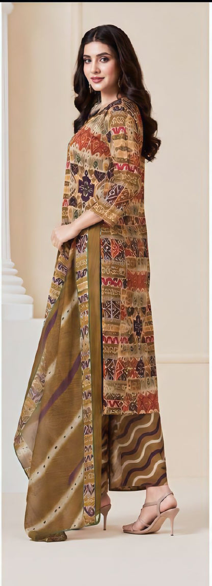 Premium Earthy Geometric 100% Cotton Kurta Set with Dupatta