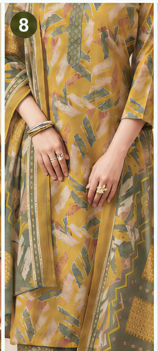 Premium Mustard Abstract 100% Cotton Kurta Set with Dupatta