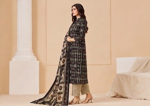 Premium Midnight Geometric 100% Cotton Kurta Set with Dupatta