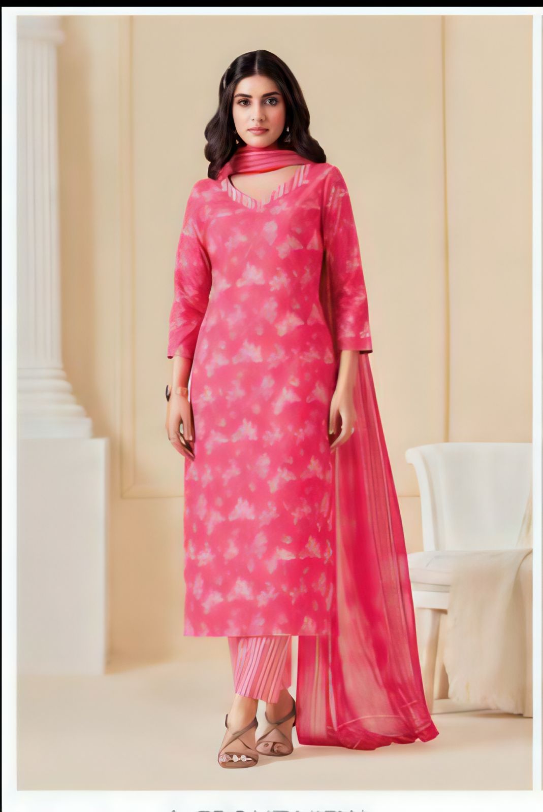 Premium Vibrant Fuchsia Pink 100% Cotton Kurta Set with Dupatta