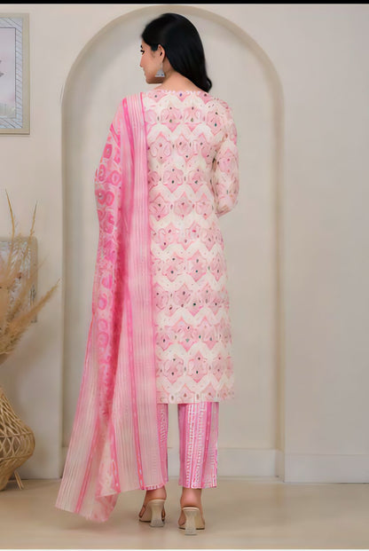 Premium Pastel Pink & Cream 100% Cotton Kurta Set with Dupatta