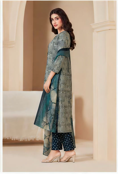 Premium Abstract Grey 100% Cotton Kurta Set with Dupatta