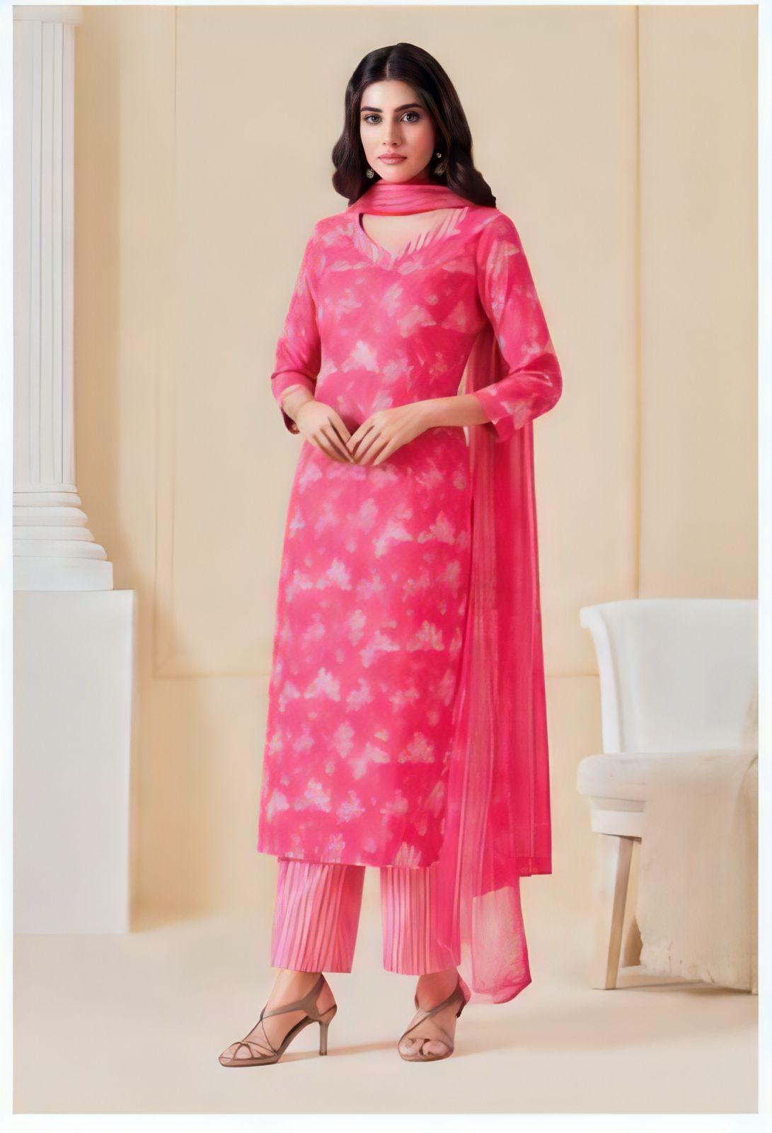 Premium Vibrant Fuchsia Pink 100% Cotton Kurta Set with Dupatta
