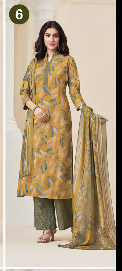 Premium Mustard Abstract 100% Cotton Kurta Set with Dupatta