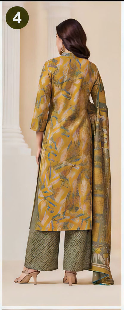 Premium Mustard Abstract 100% Cotton Kurta Set with Dupatta