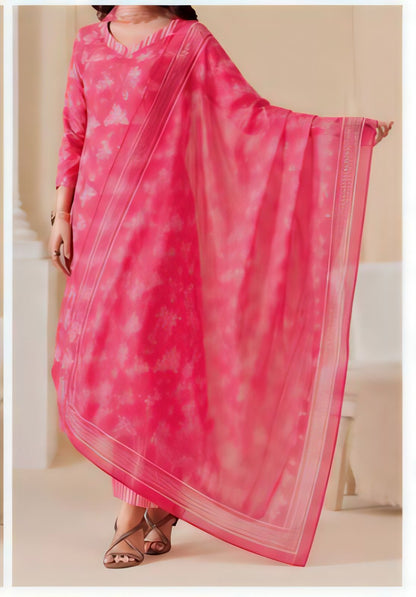 Premium Vibrant Fuchsia Pink 100% Cotton Kurta Set with Dupatta