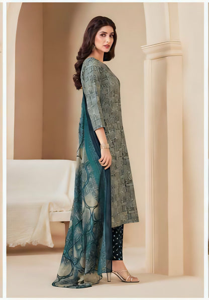 Premium Abstract Grey 100% Cotton Kurta Set with Dupatta