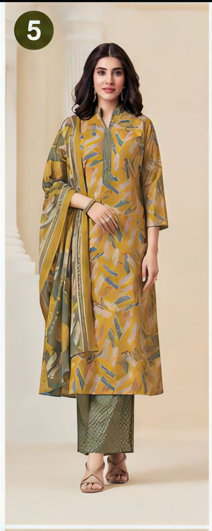 Premium Mustard Abstract 100% Cotton Kurta Set with Dupatta