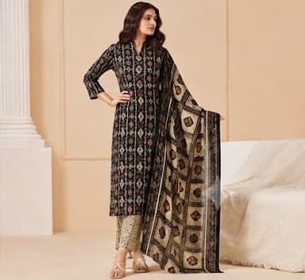Premium Midnight Geometric 100% Cotton Kurta Set with Dupatta
