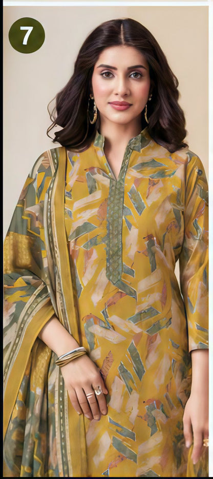 Premium Mustard Abstract 100% Cotton Kurta Set with Dupatta