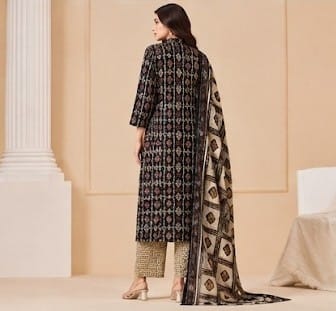 Premium Midnight Geometric 100% Cotton Kurta Set with Dupatta